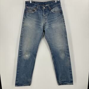 Vintage Levis 501XX Jeans 35x36 Blue Denim Whiskers Faded Y2K Fits 32x32